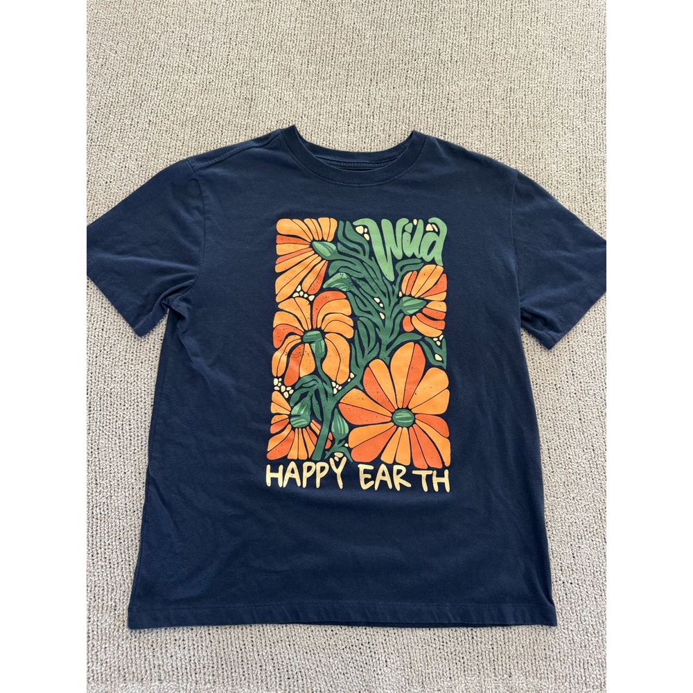 Happy Earth Wild Graphic T-Shirt Navy Blue Floral Sustainable Cotton Blend M